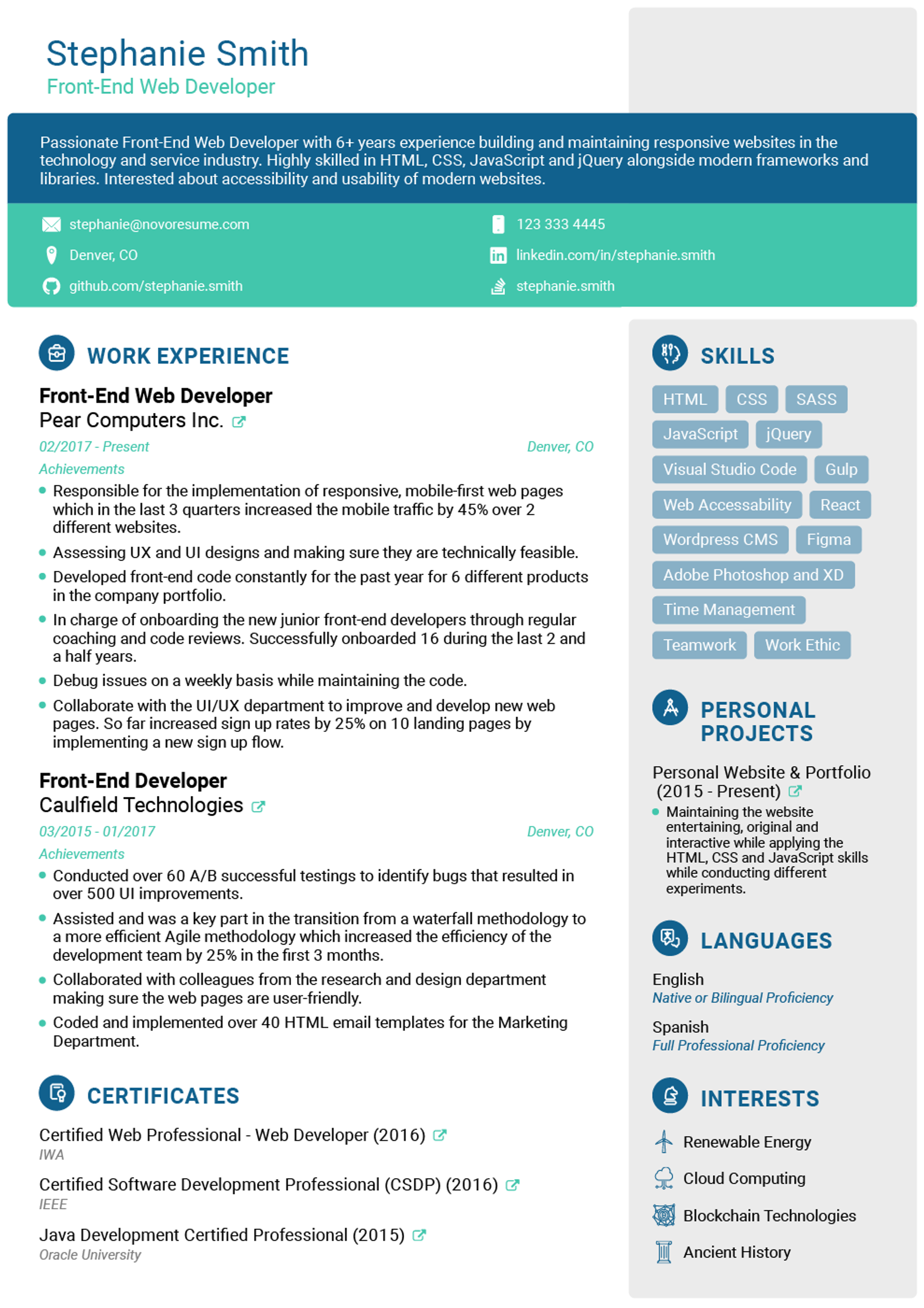 resume certifications drafts certified Web Developer Resume