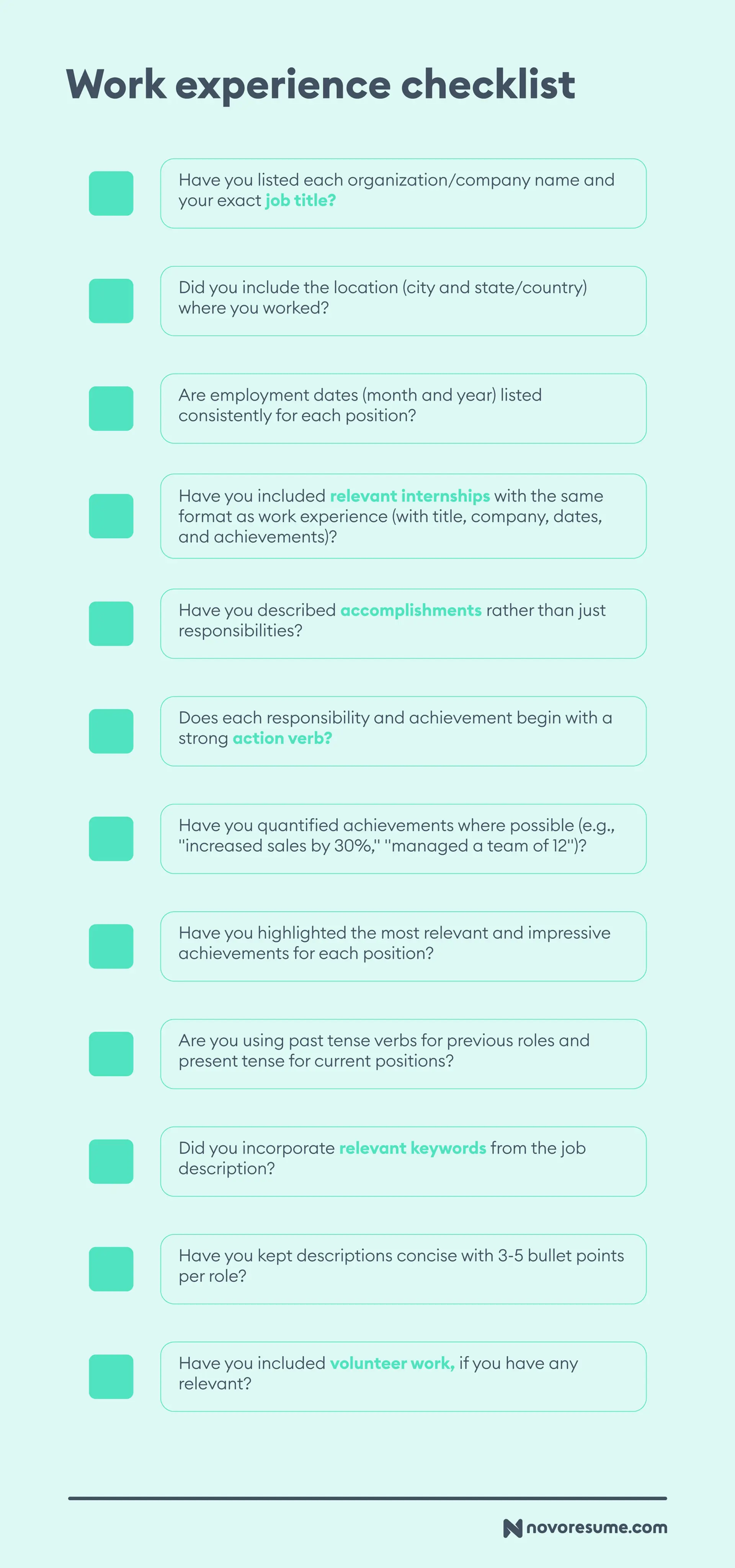 resume checklist drafts resume checklist work