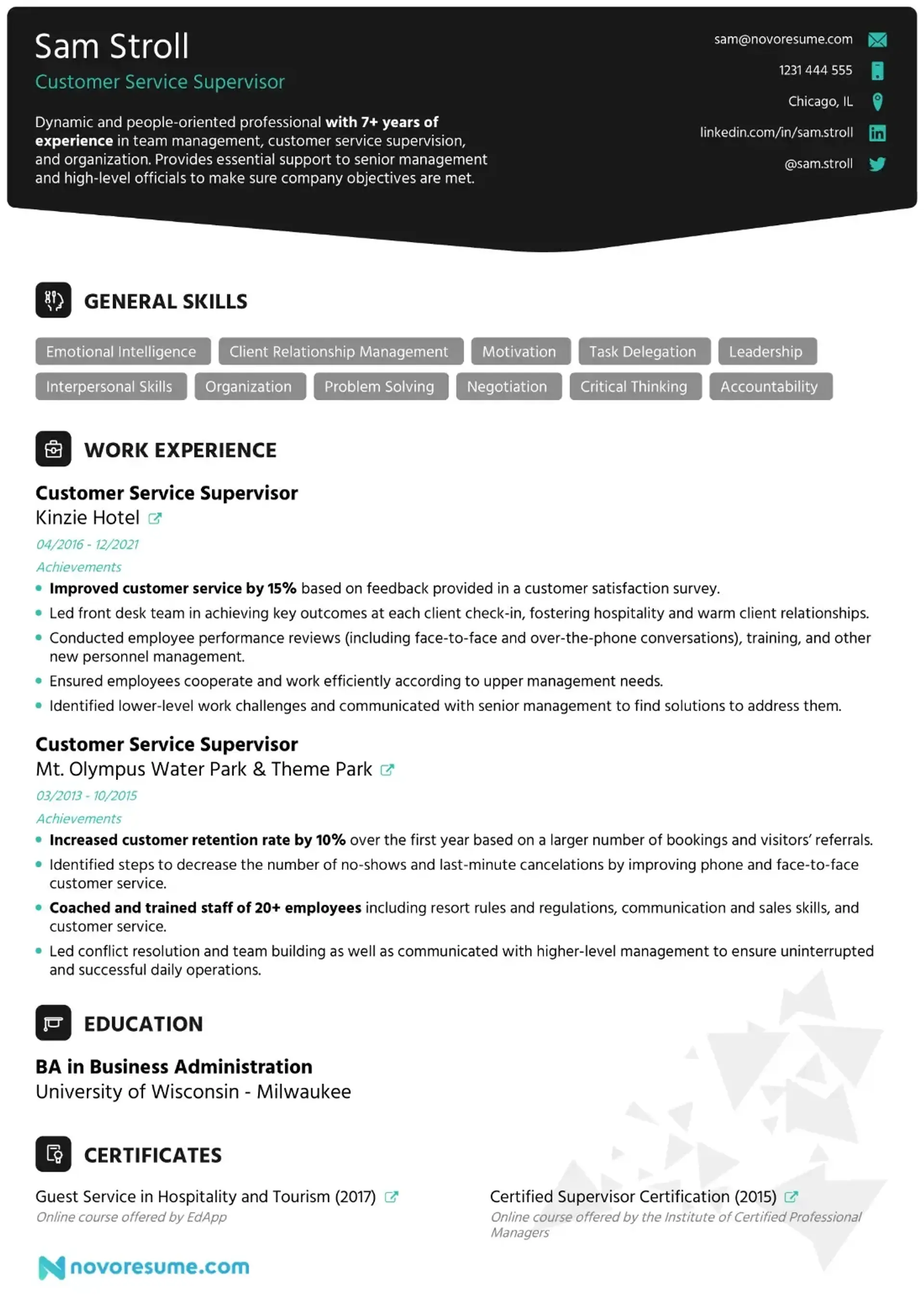 resume examples drafts Supervisor Resume
