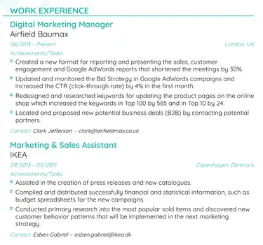 work experience for