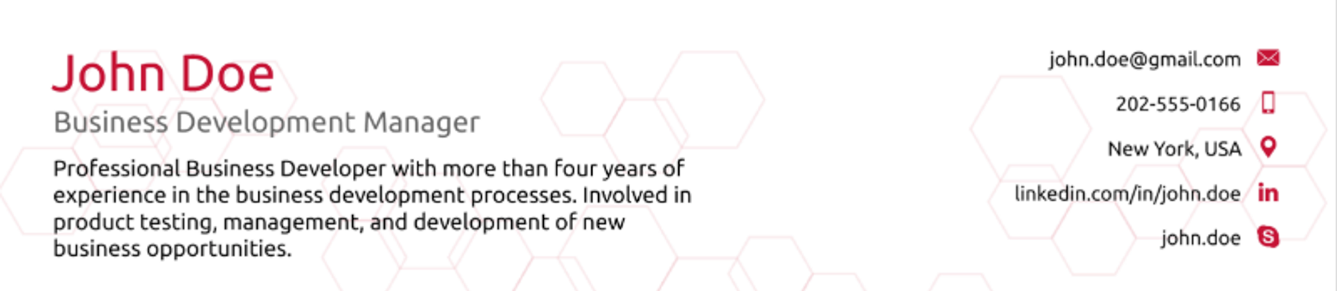 resume header drafts header for business development