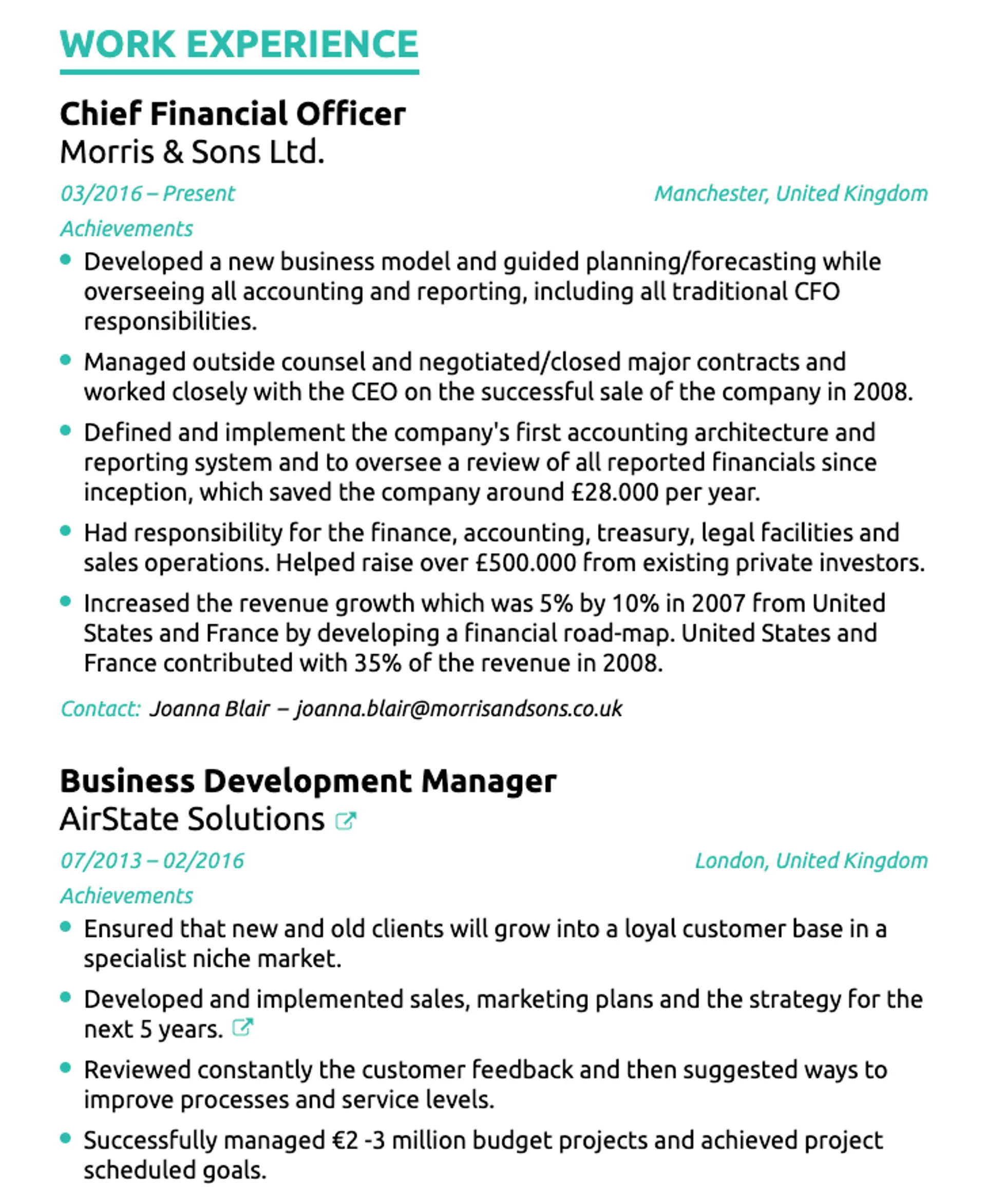 resume sections drafts work experience section