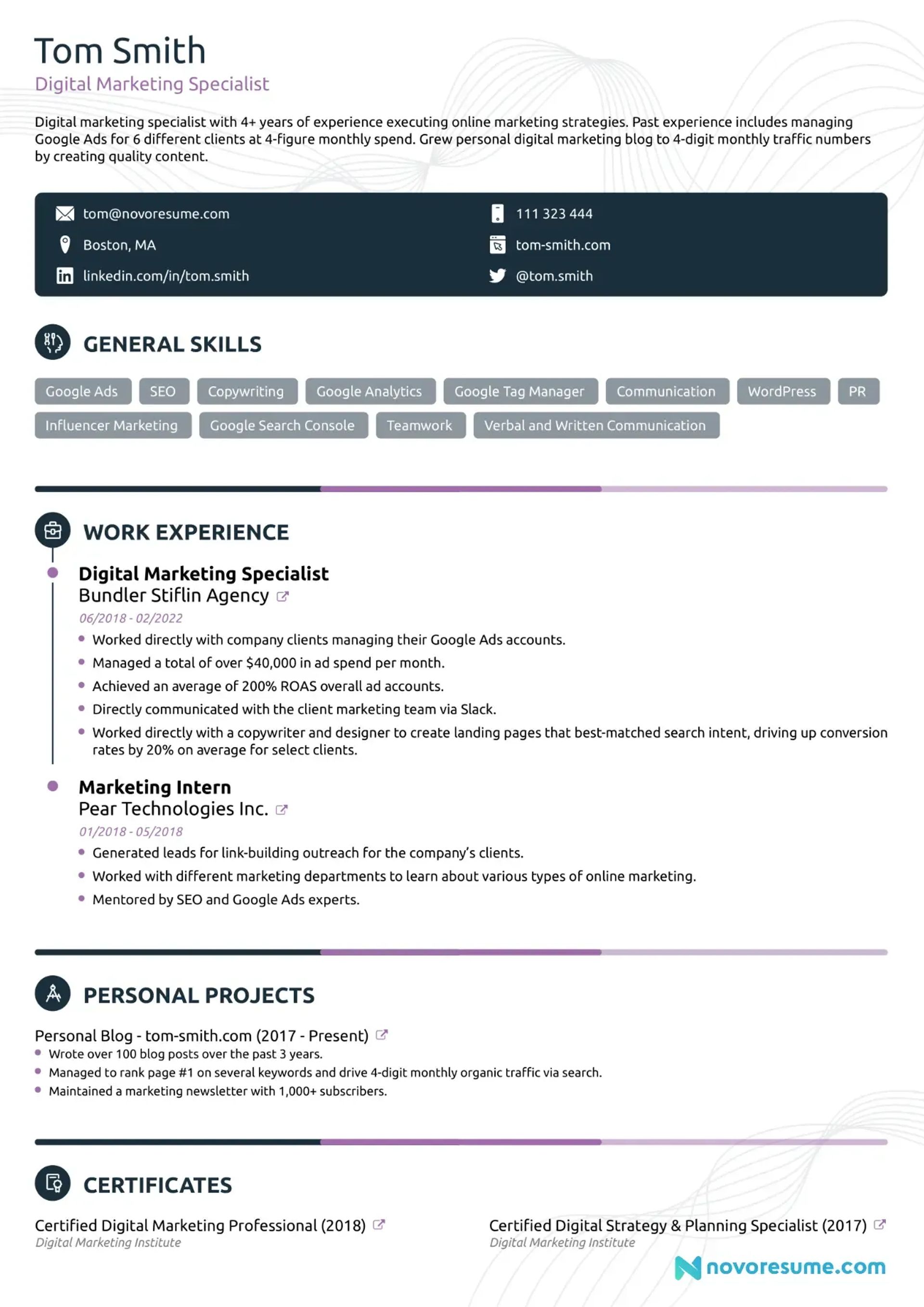resume vs cover letter drafts Digital Marketing Resume