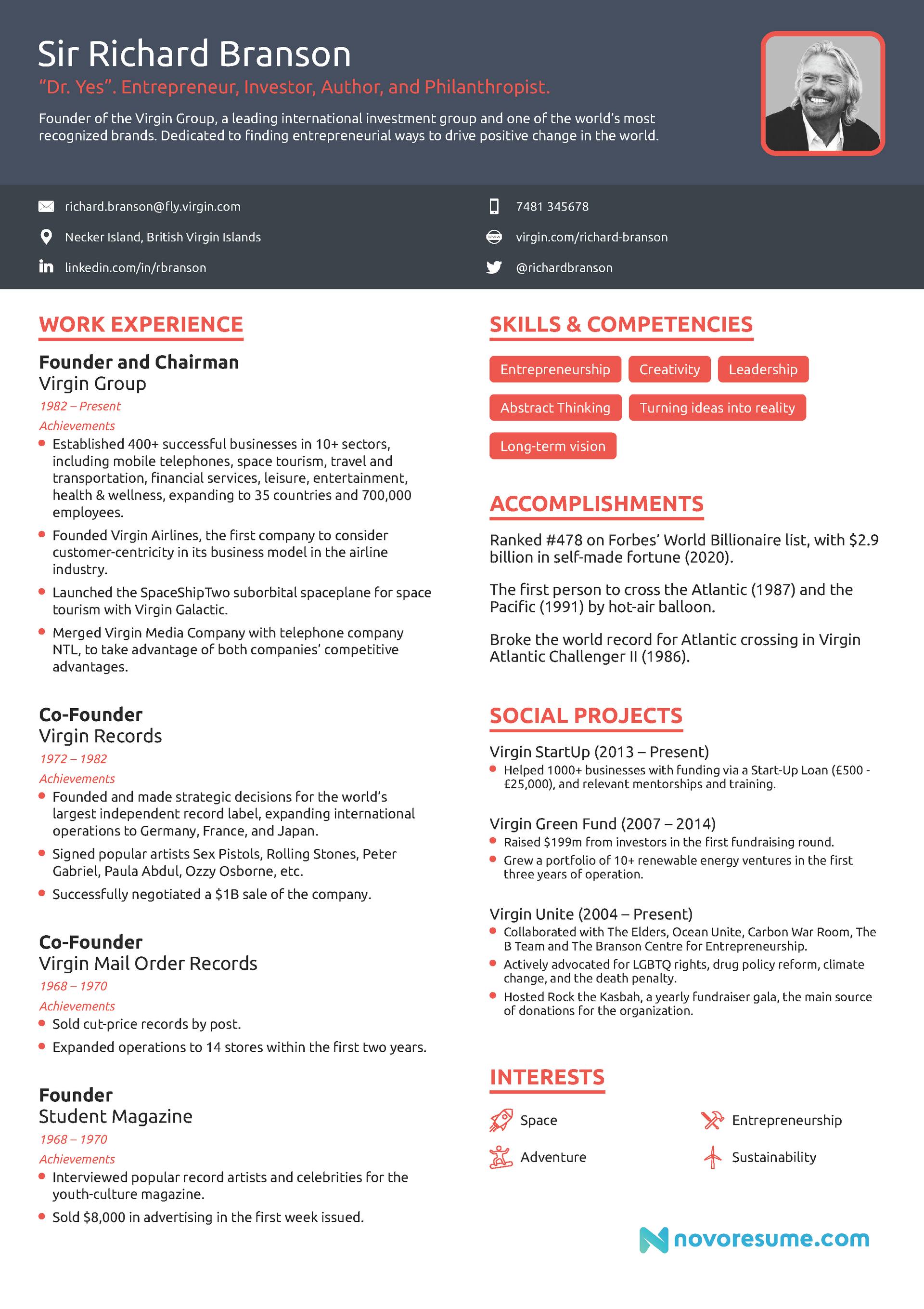 richard branson resume drafts richard branson