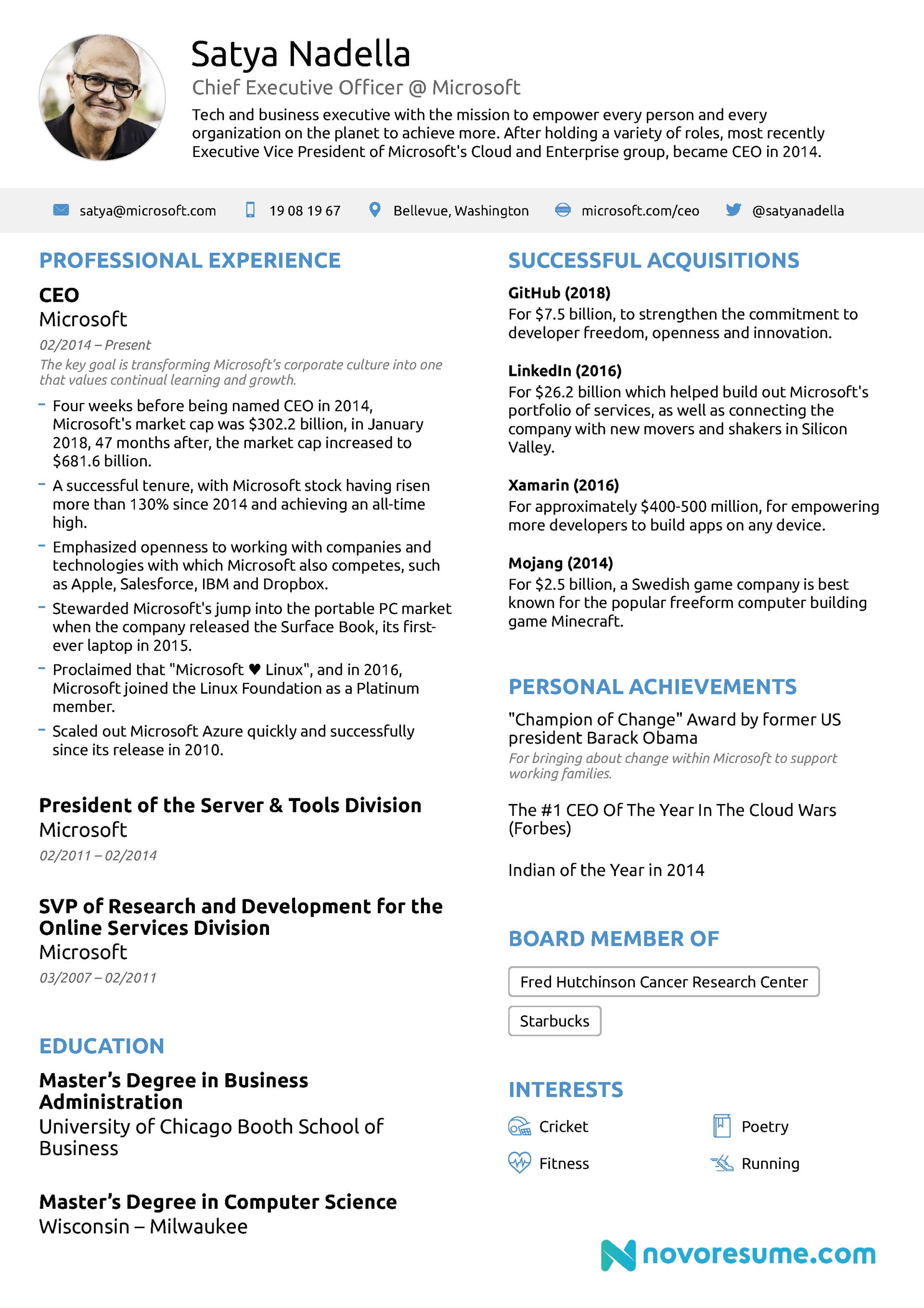 satya nadella one page resume drafts satya nadella