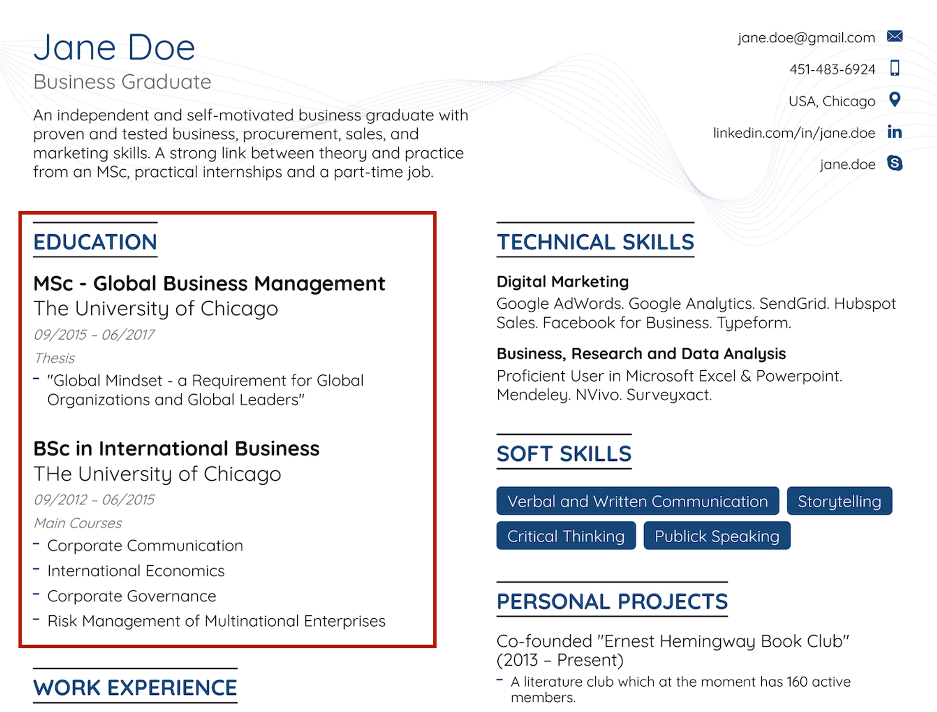 student resume drafts education on student