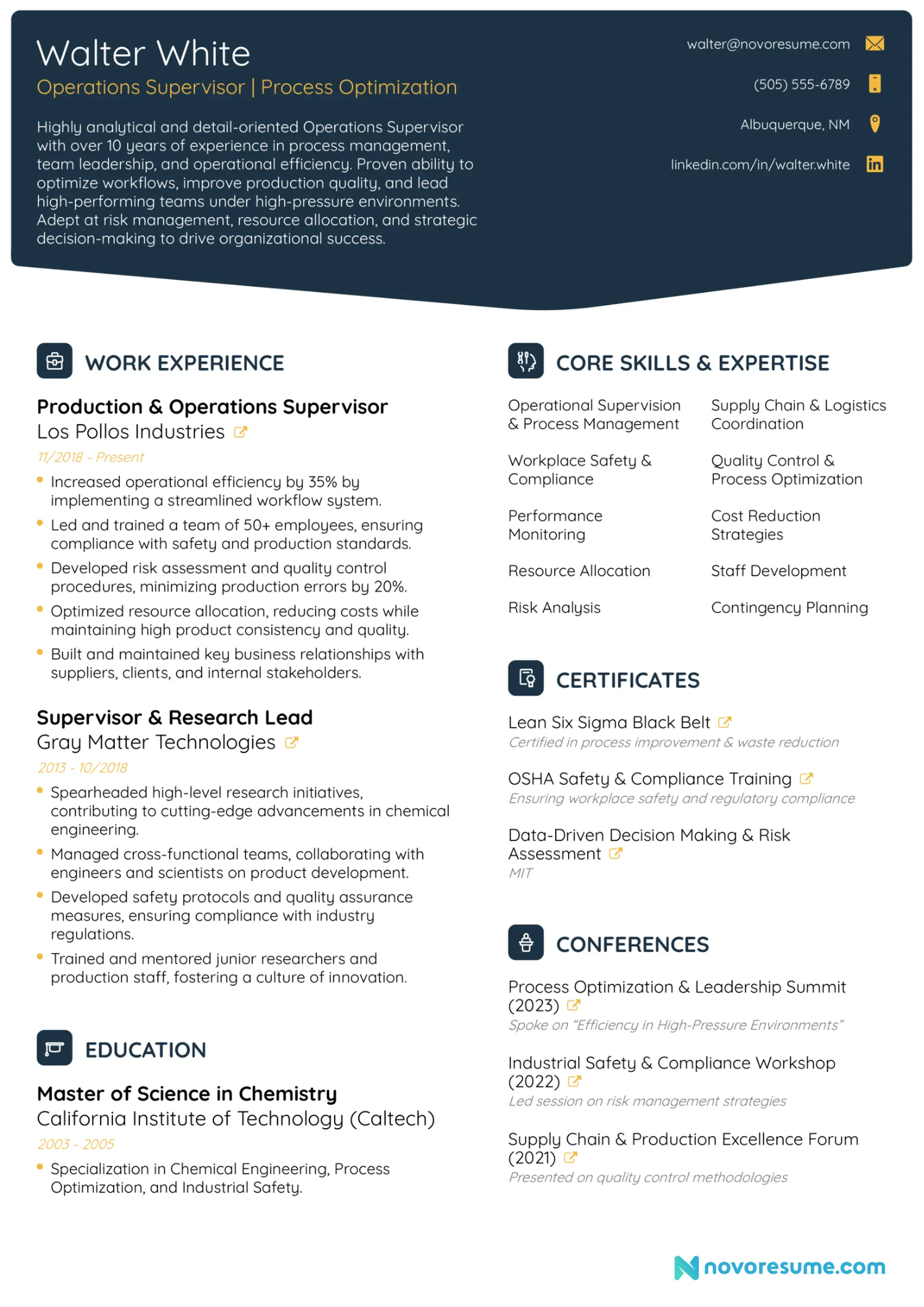 supervisor resume example drafts Supervisor Resume