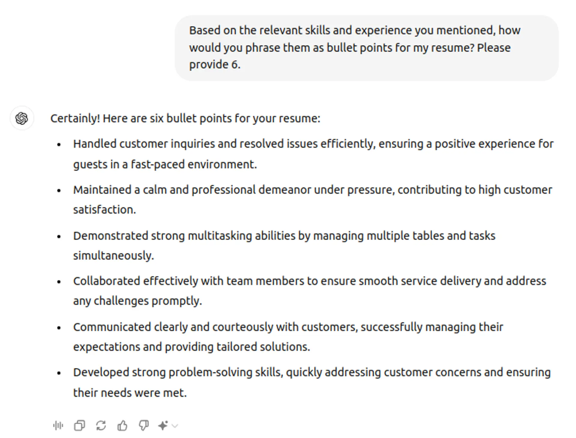 tailor resume to job with chatgpt drafts chatgpt output into usable bullet points for