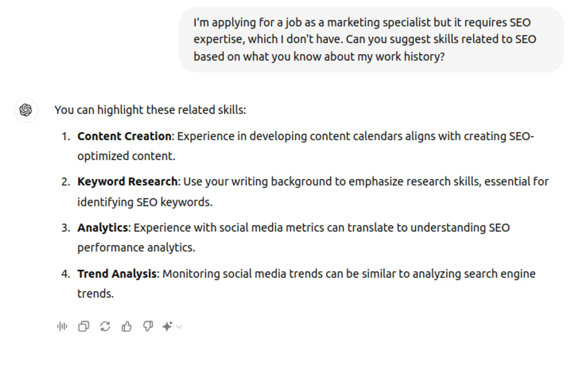 tailor resume to job with chatgpt drafts chatgpt suggesting skills related to work