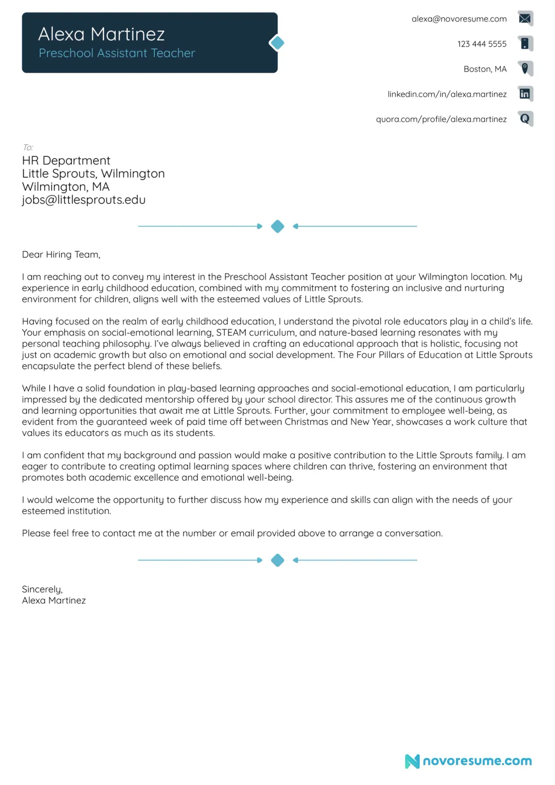 teacher assistant cover letter examples drafts Teacher Assistant Cover Letter