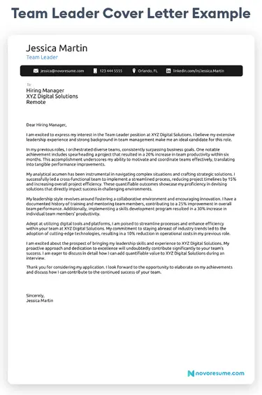 Team Leader Cover Letter