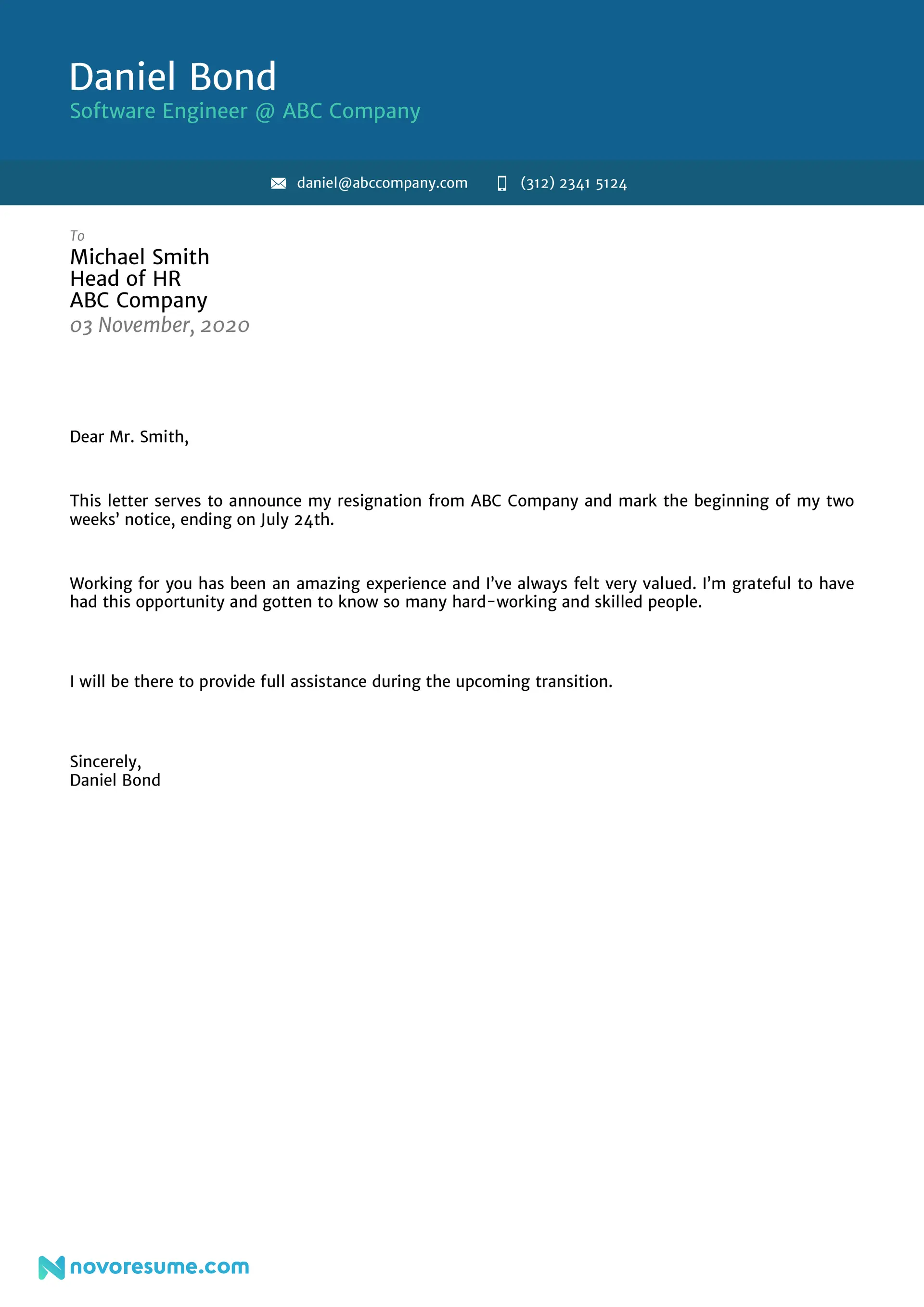 two weeks notice drafts Resignation Letter Sample for a Mid Level