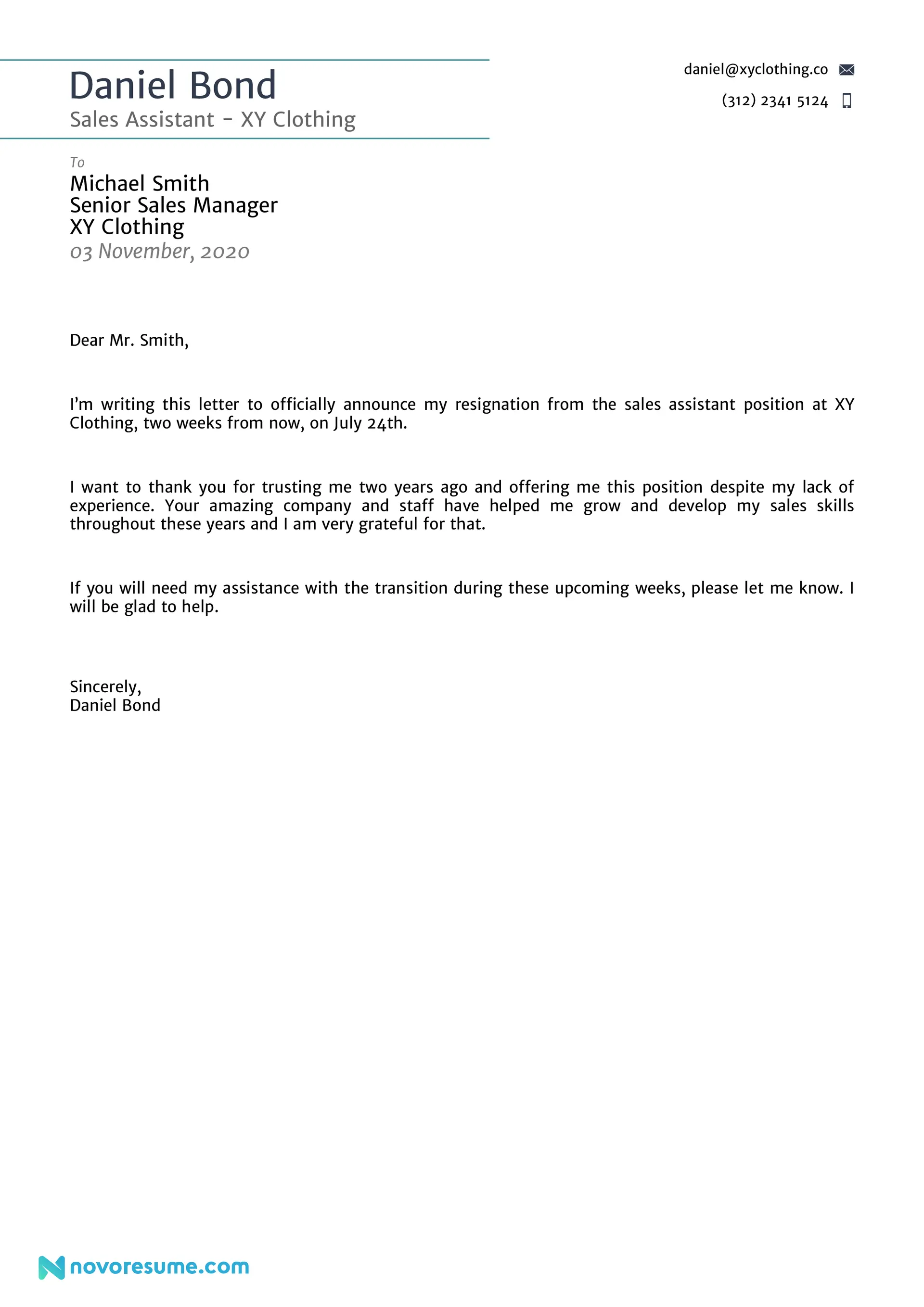 two weeks notice drafts Resignation Letter Sample for an Entry Level