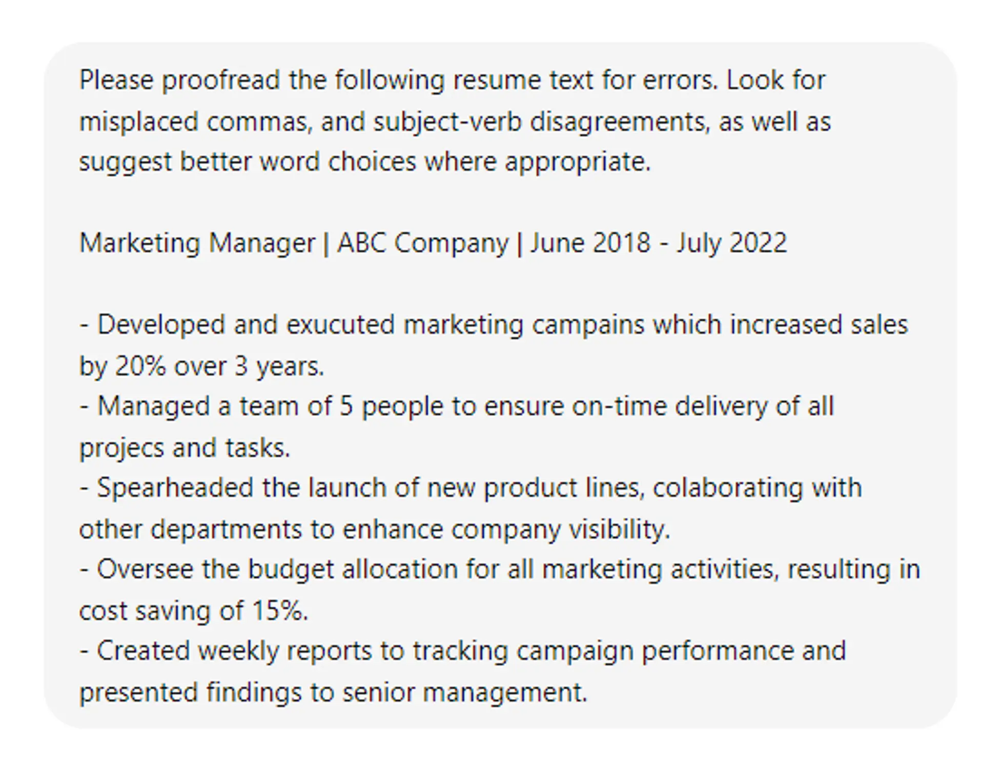 use chatgpt to review resume drafts ChatGPT Proofreading and Grammar Check