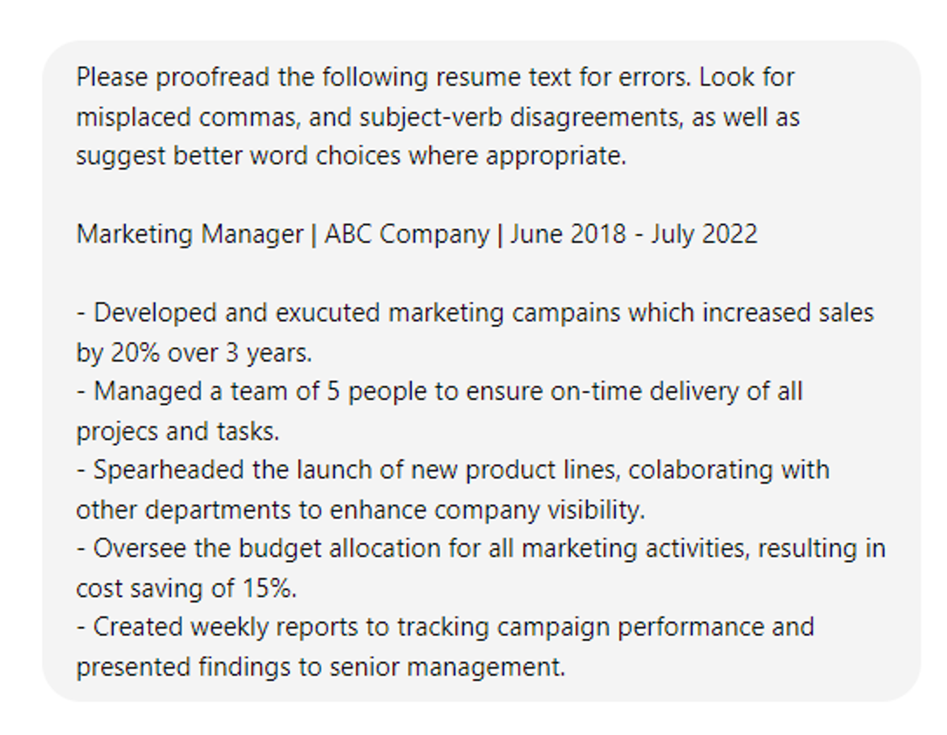 use chatgpt to review resume drafts ChatGPT Proofreading and Grammar Check