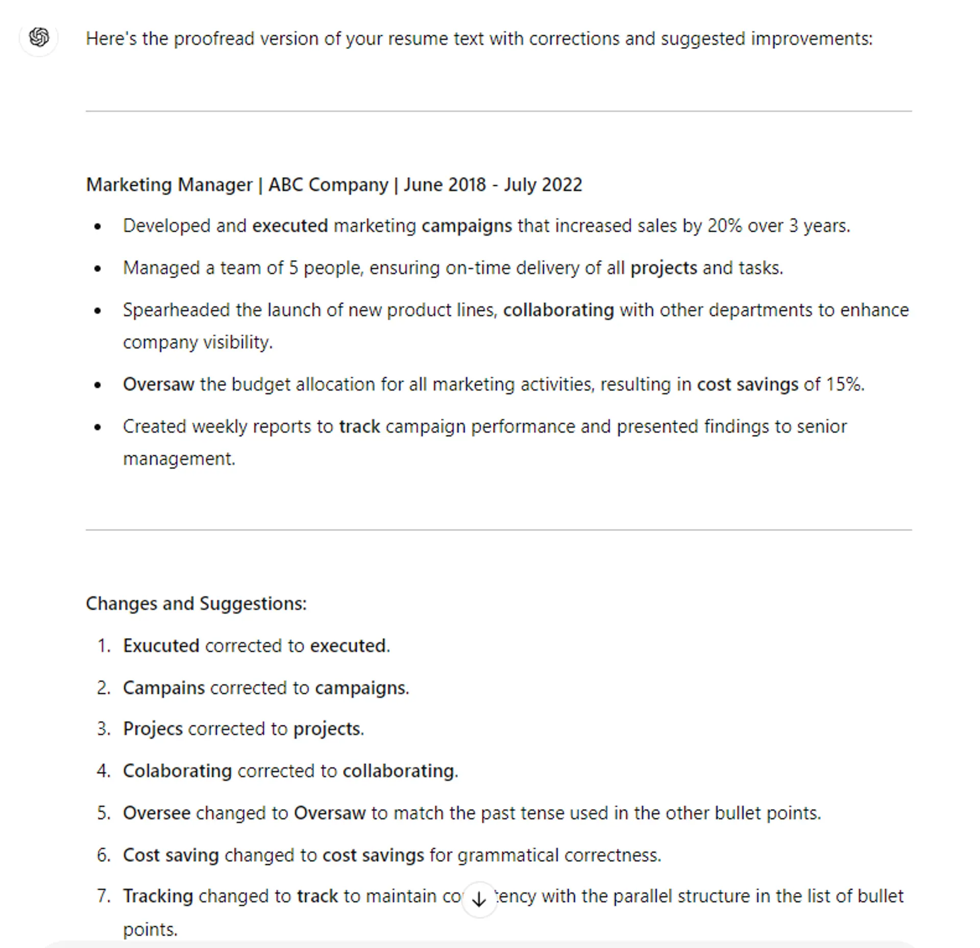 use chatgpt to review resume drafts ChatGPT output for resume