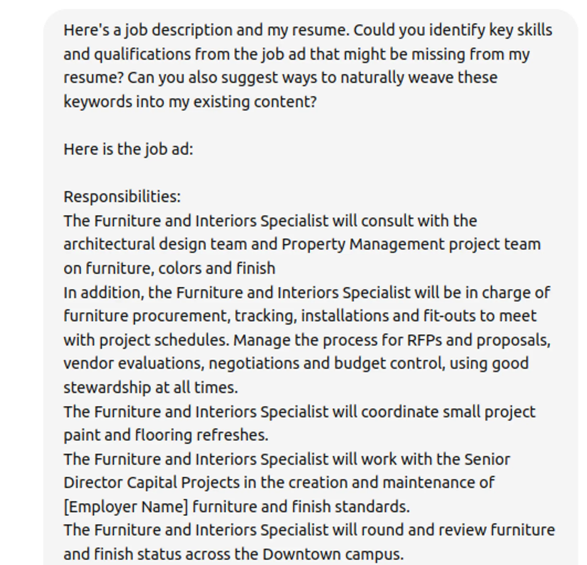 use chatgpt to review resume drafts chatGPT prompts for interior designer
