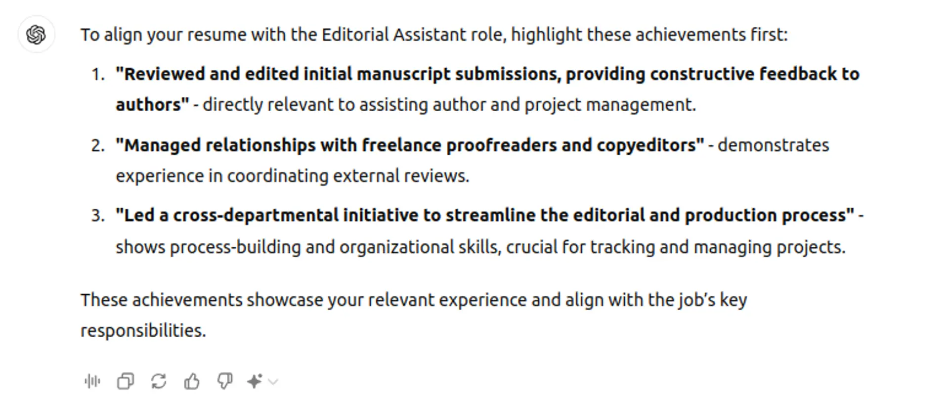 use chatgpt to review resume drafts chatgpt output for editor