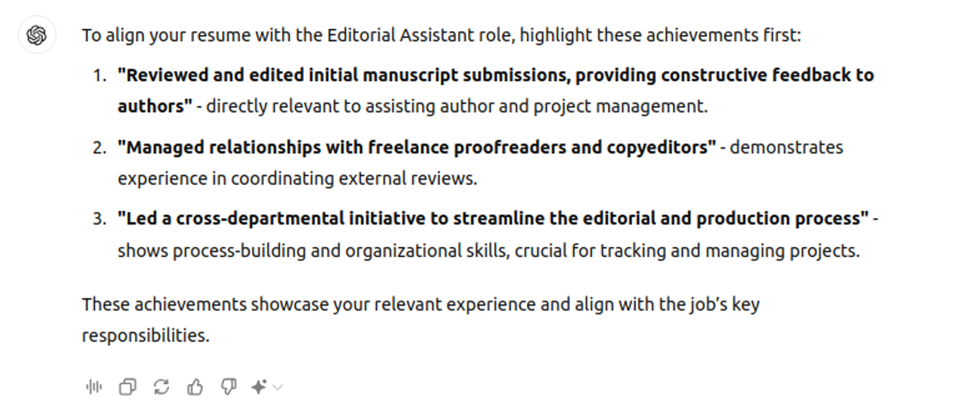 use chatgpt to review resume drafts chatgpt output for editor