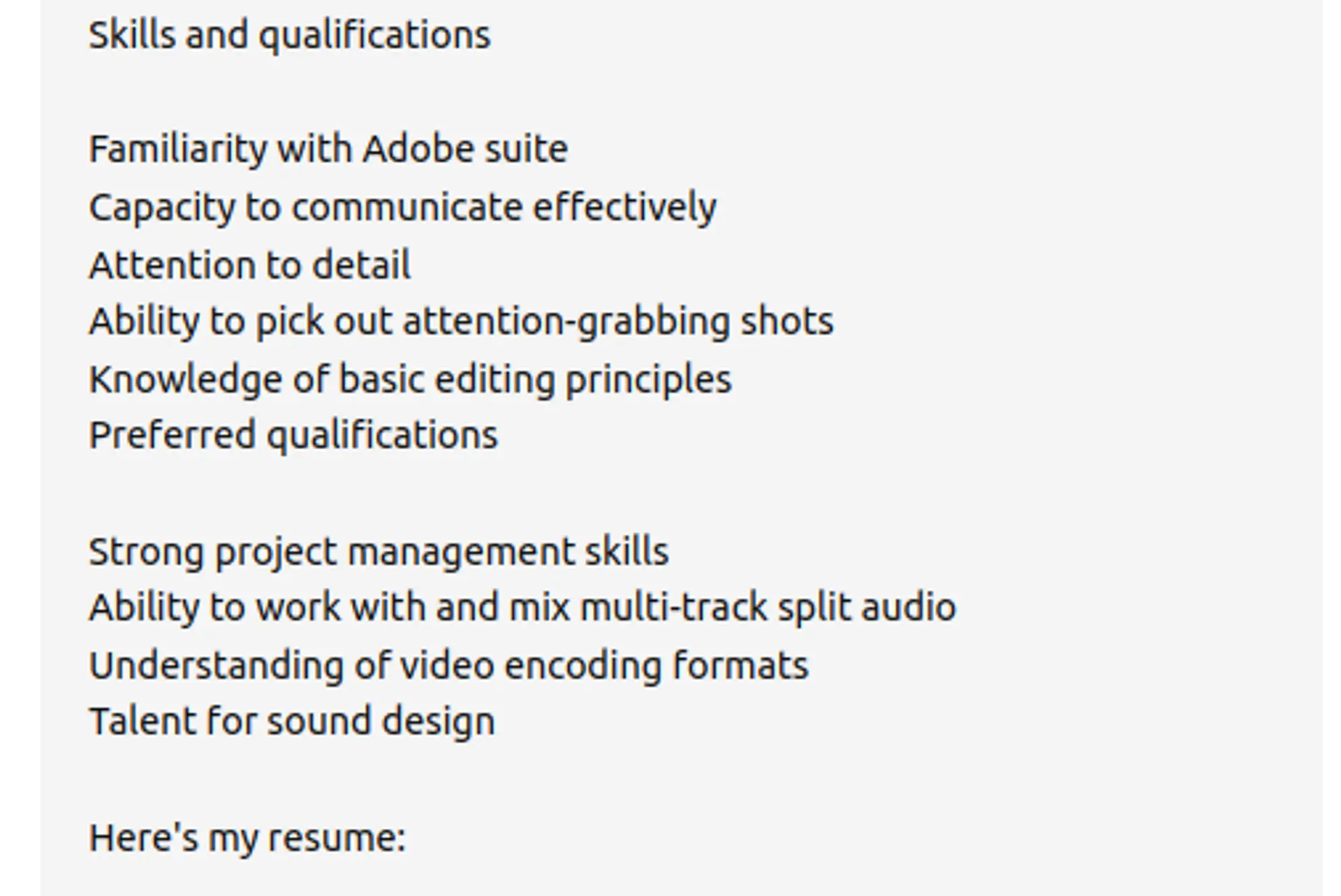 use chatgpt to review resume drafts chatgpt prompots for a video editor resume skills and