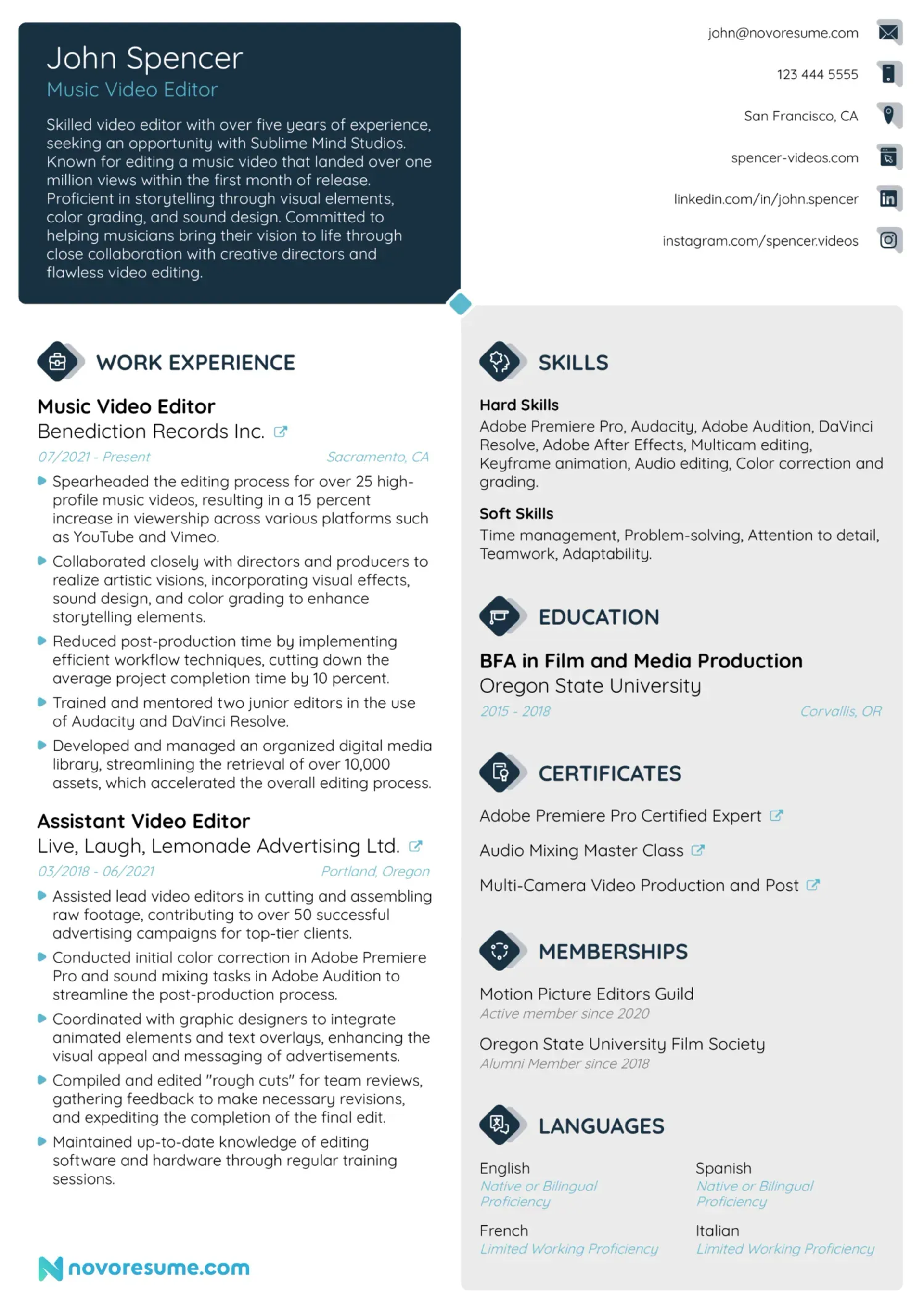 video editor resume example drafts Video Editor Resume