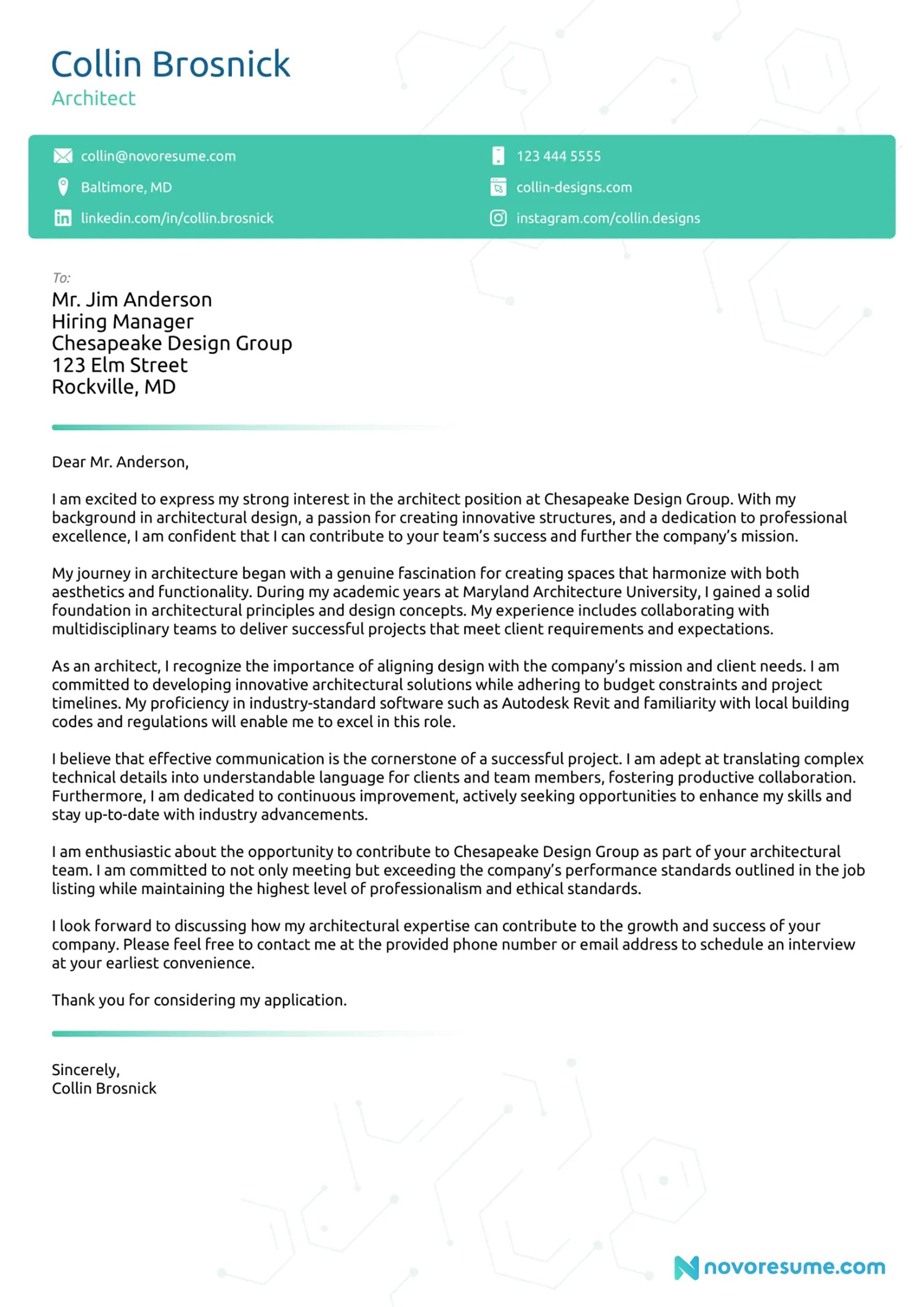 what to include in a cover letter drafts Architect Cover