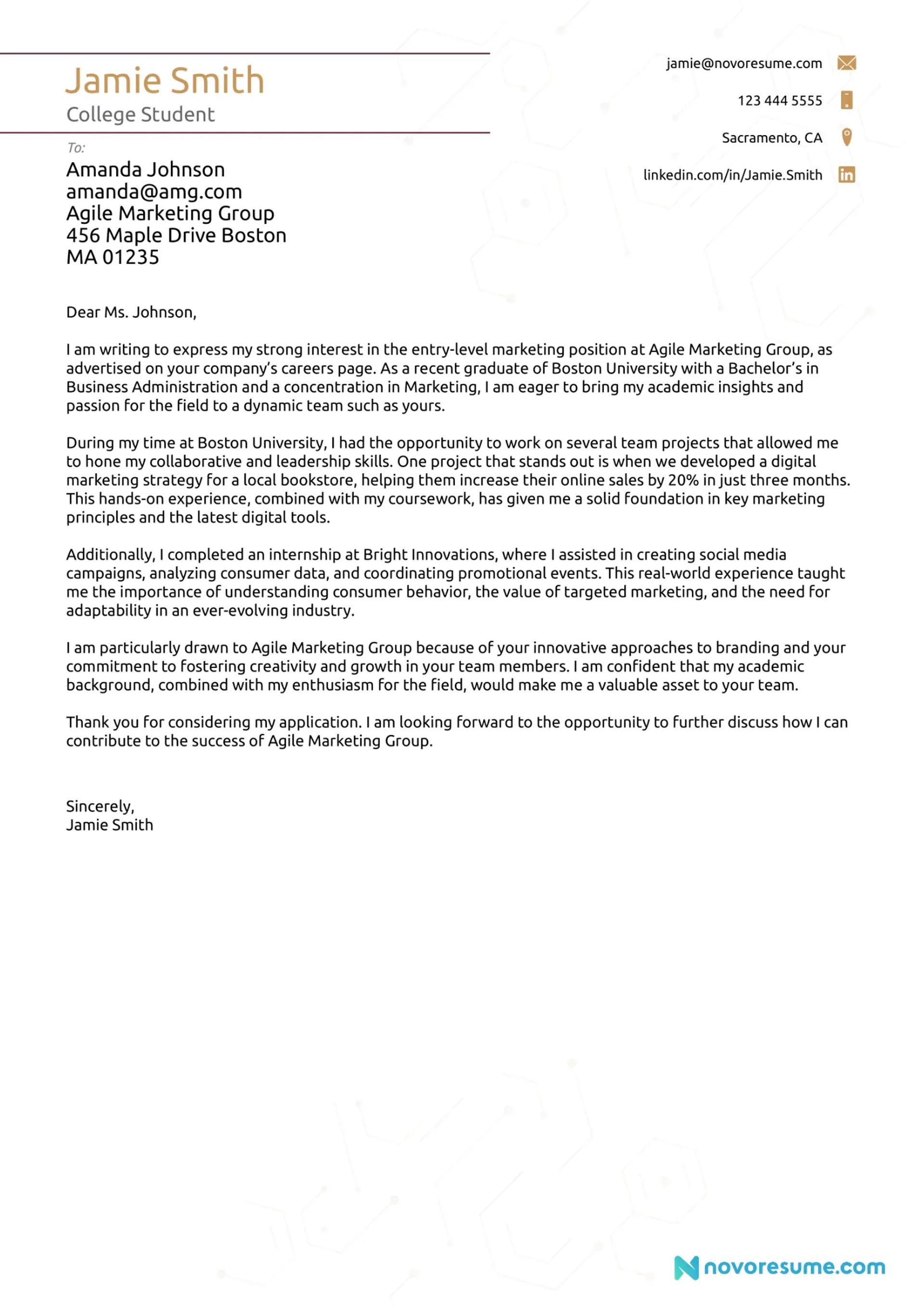what to include in a cover letter drafts College Student Cover