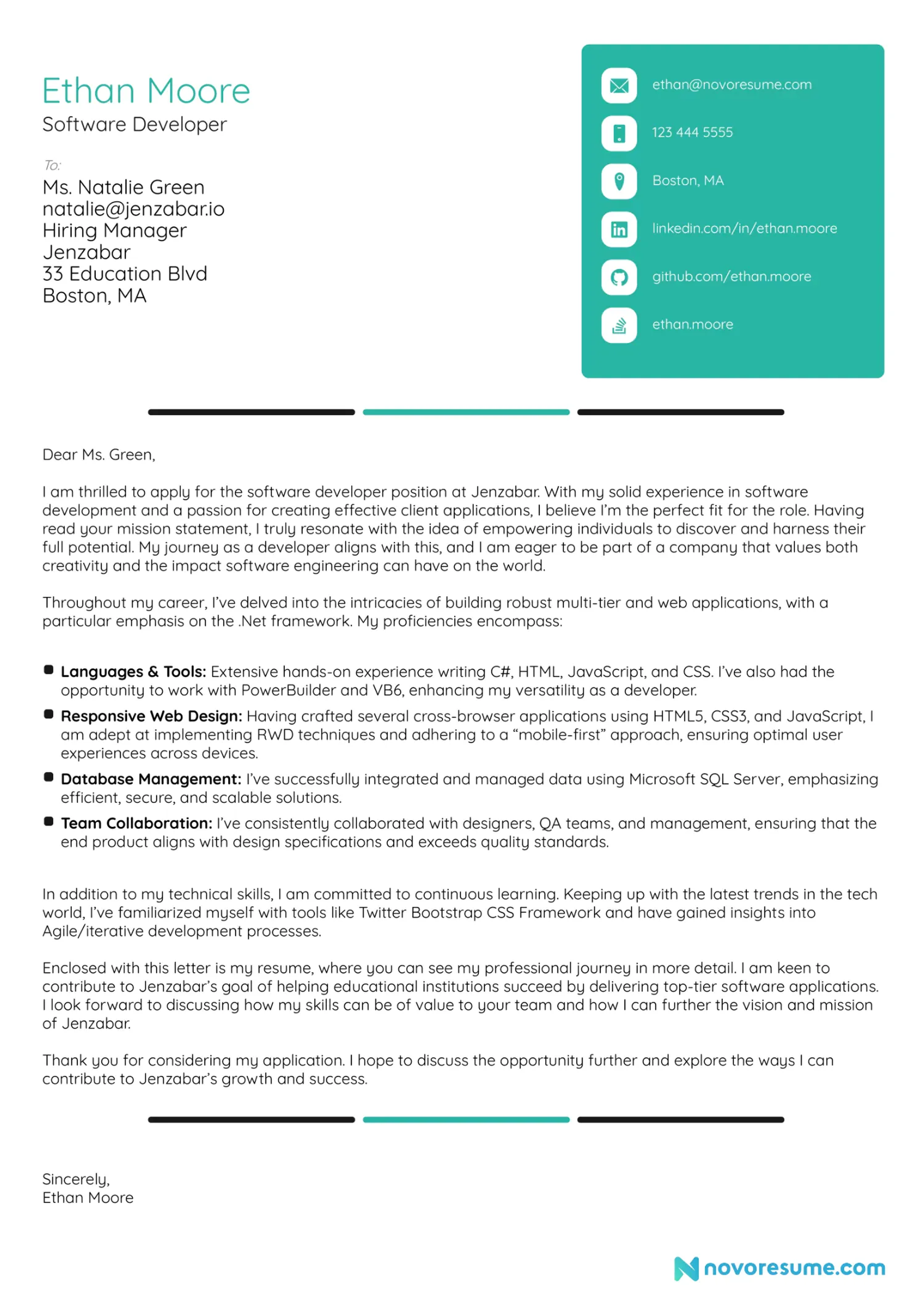 what to include in a cover letter drafts Software Engineer Cover