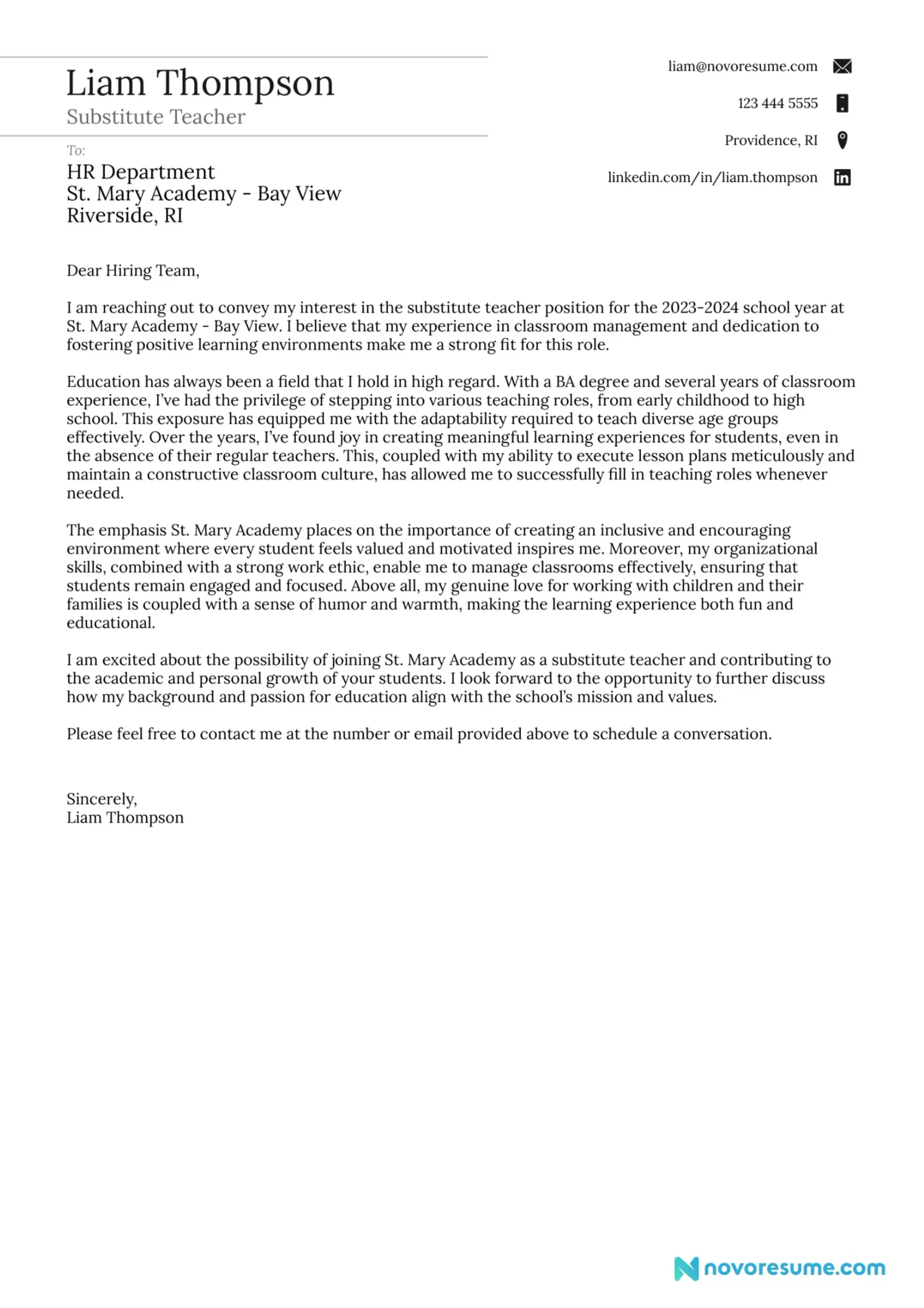 what to include in a cover letter drafts Substitute Teacher Cover
