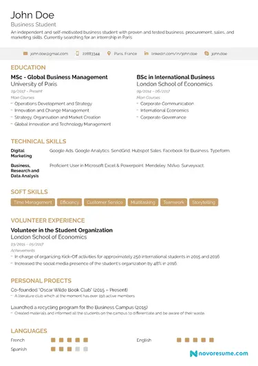 student recent graduate cv