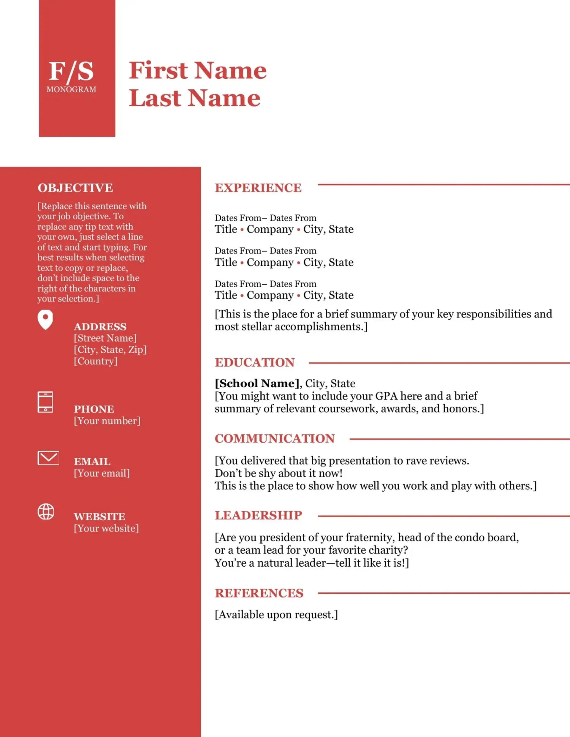 word resume templates drafts Bold monogram office