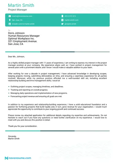 cover letter example for writer