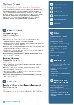Game Design resume example