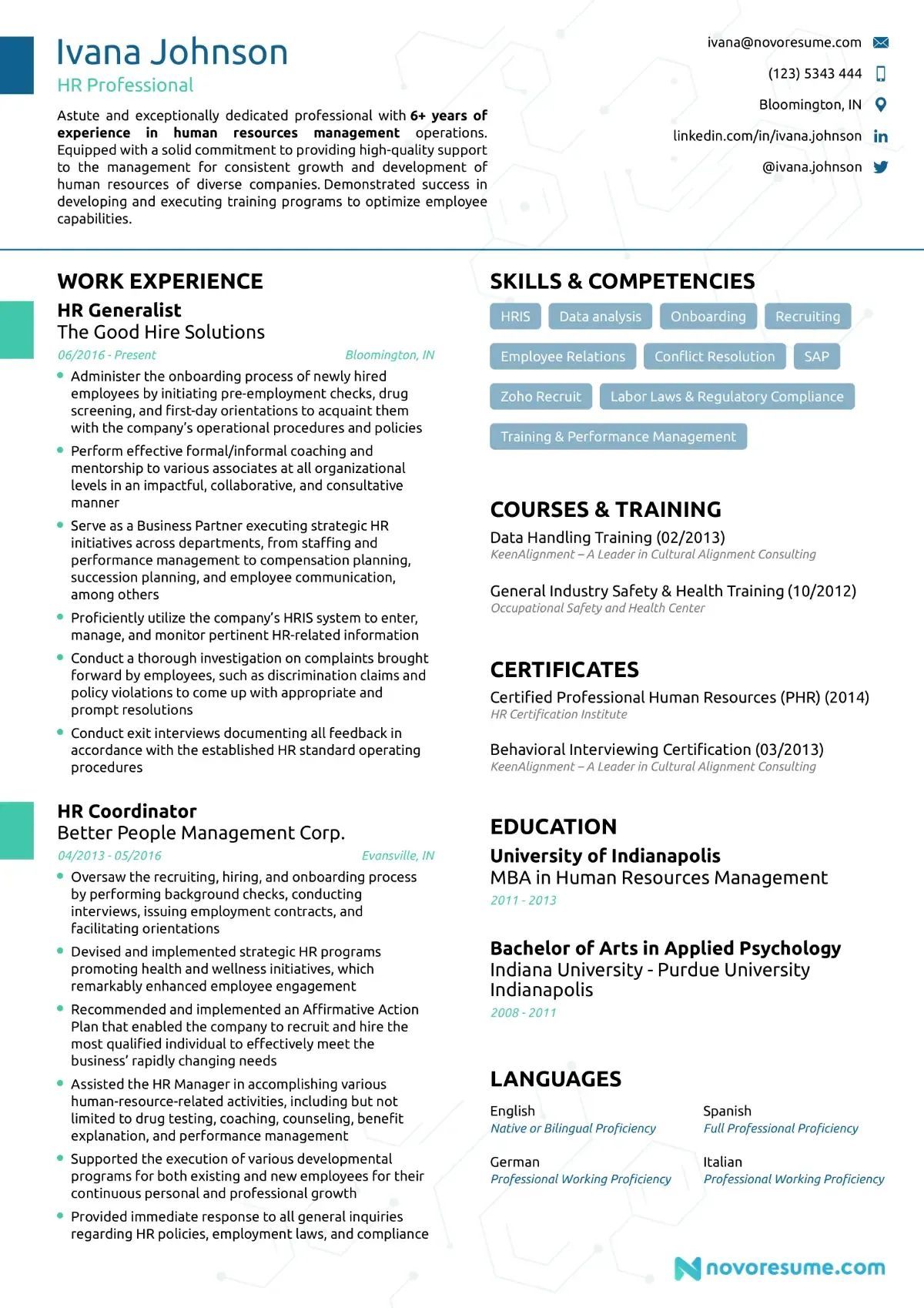 Human Resources resume example
