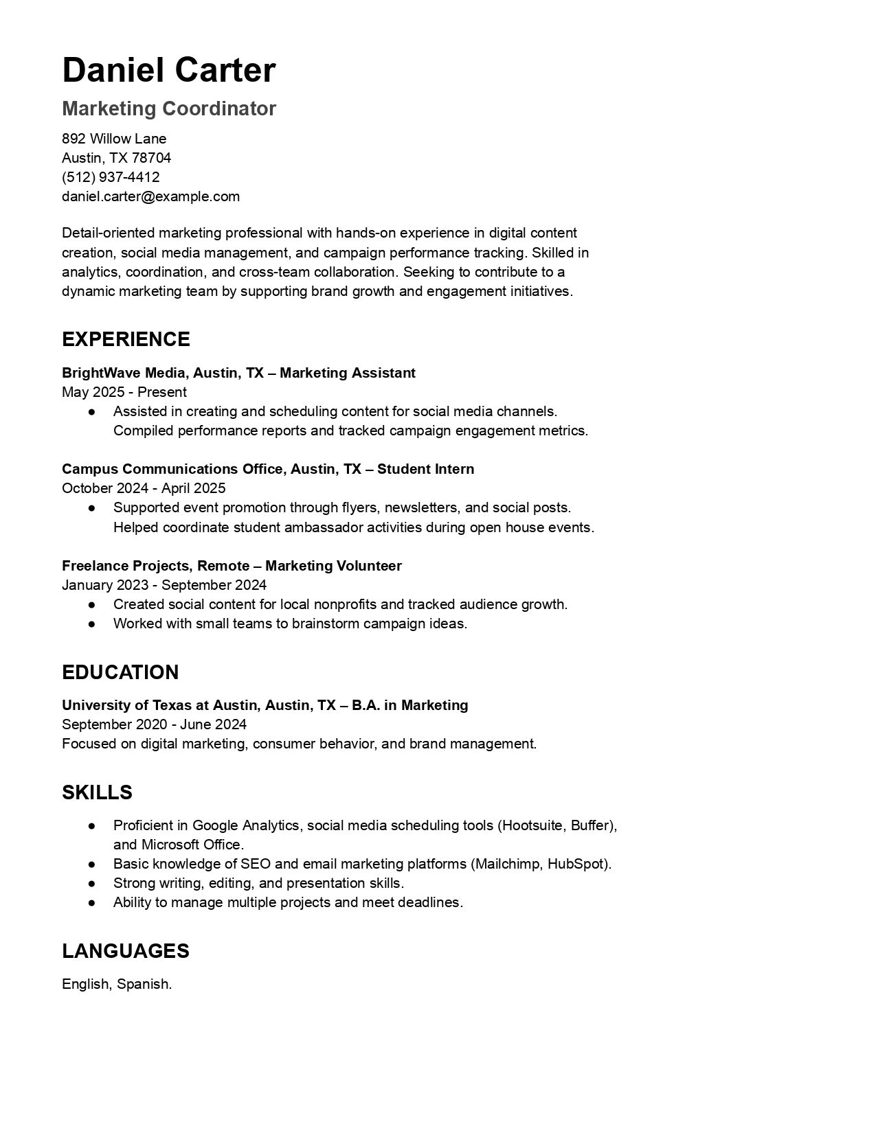 Plain resume example from a competing resume builder