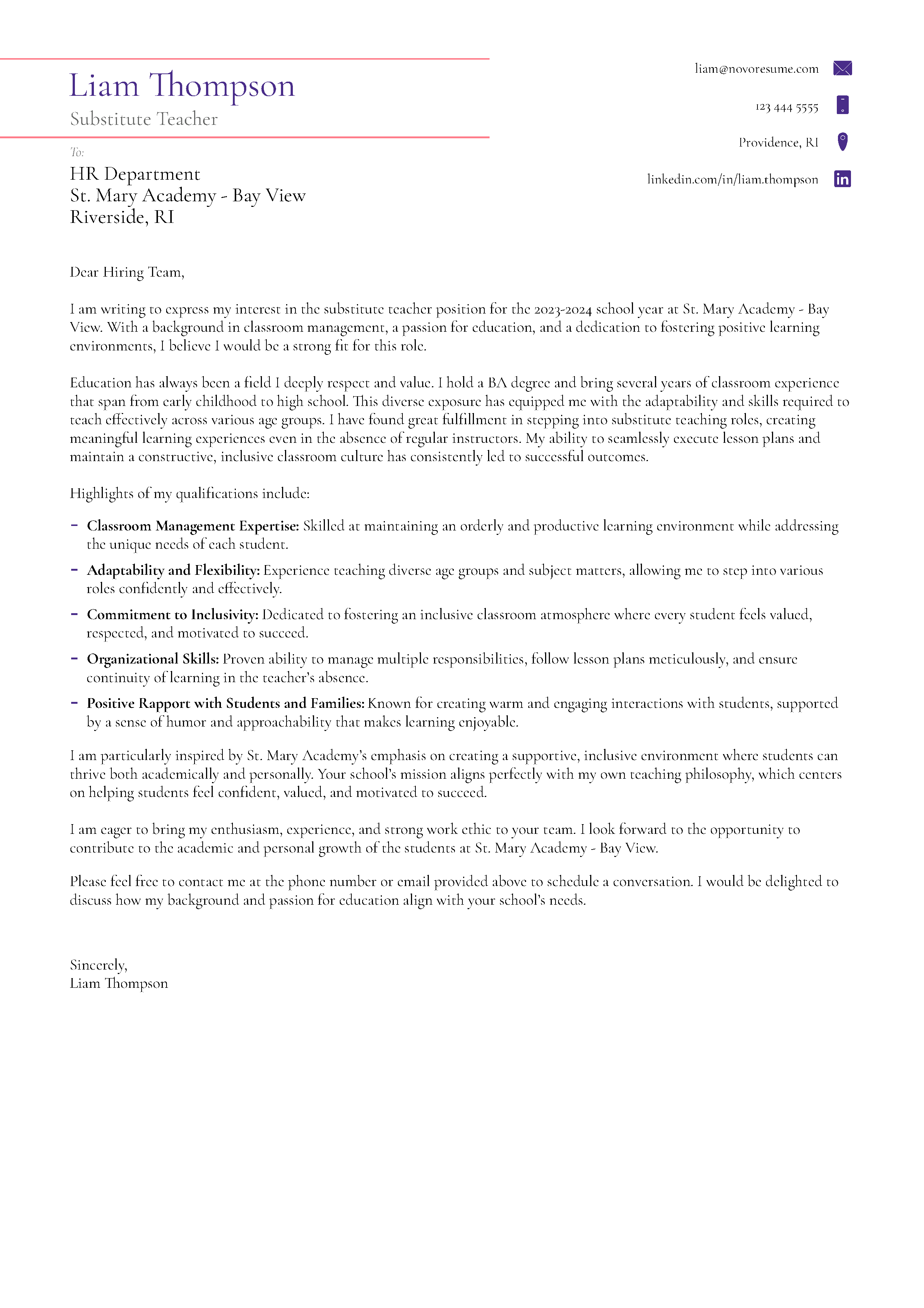College Cover Letter Template