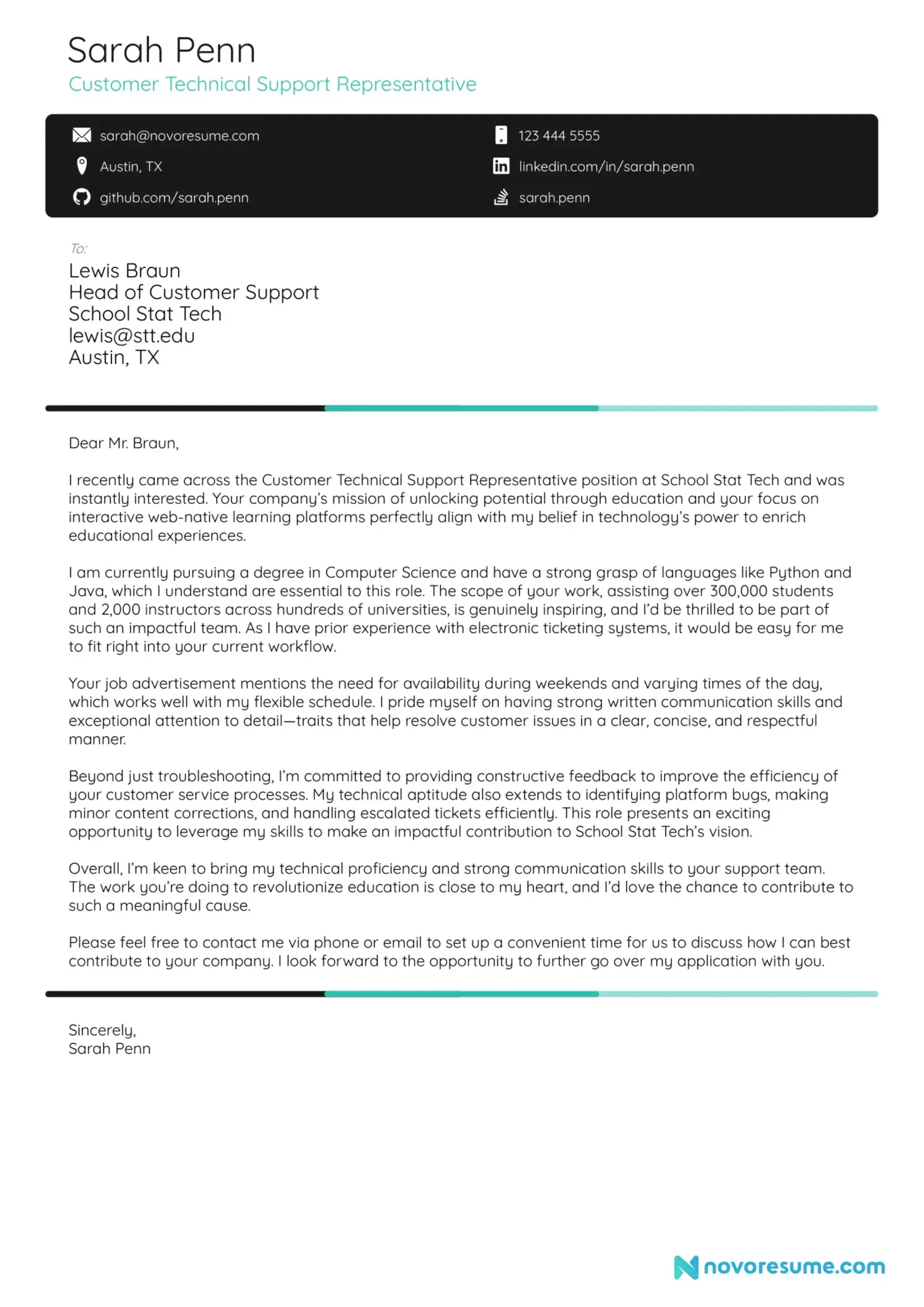 Technical Support Cover Letter Template