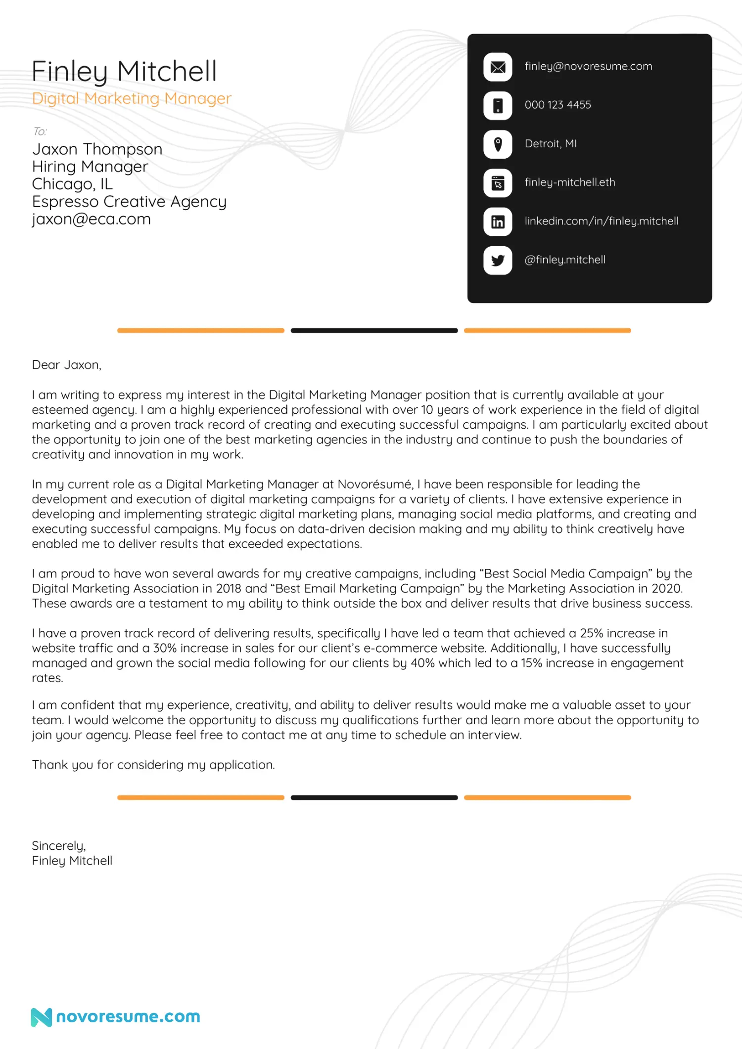 Digital Marketing Cover Letter Template
