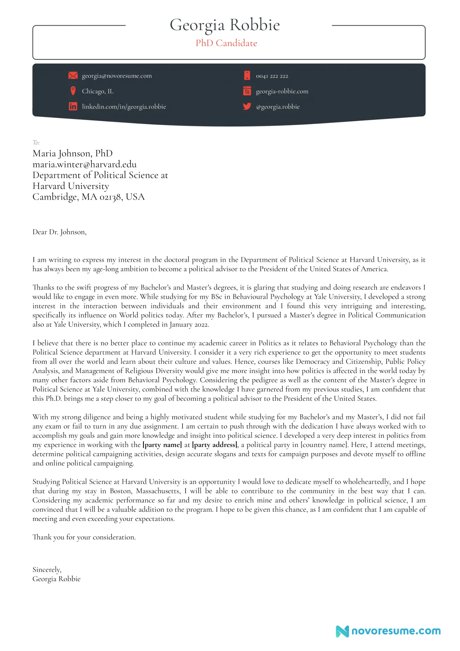 PhD Cover Letter Template