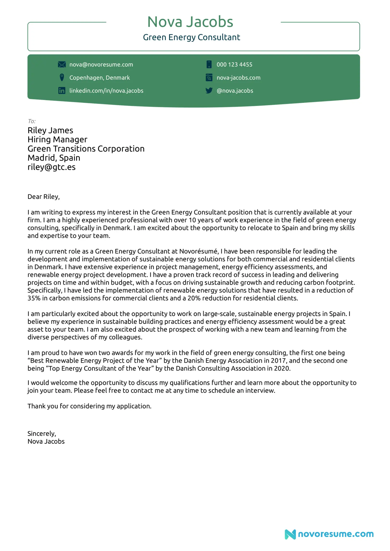 Consultant Cover Letter Template