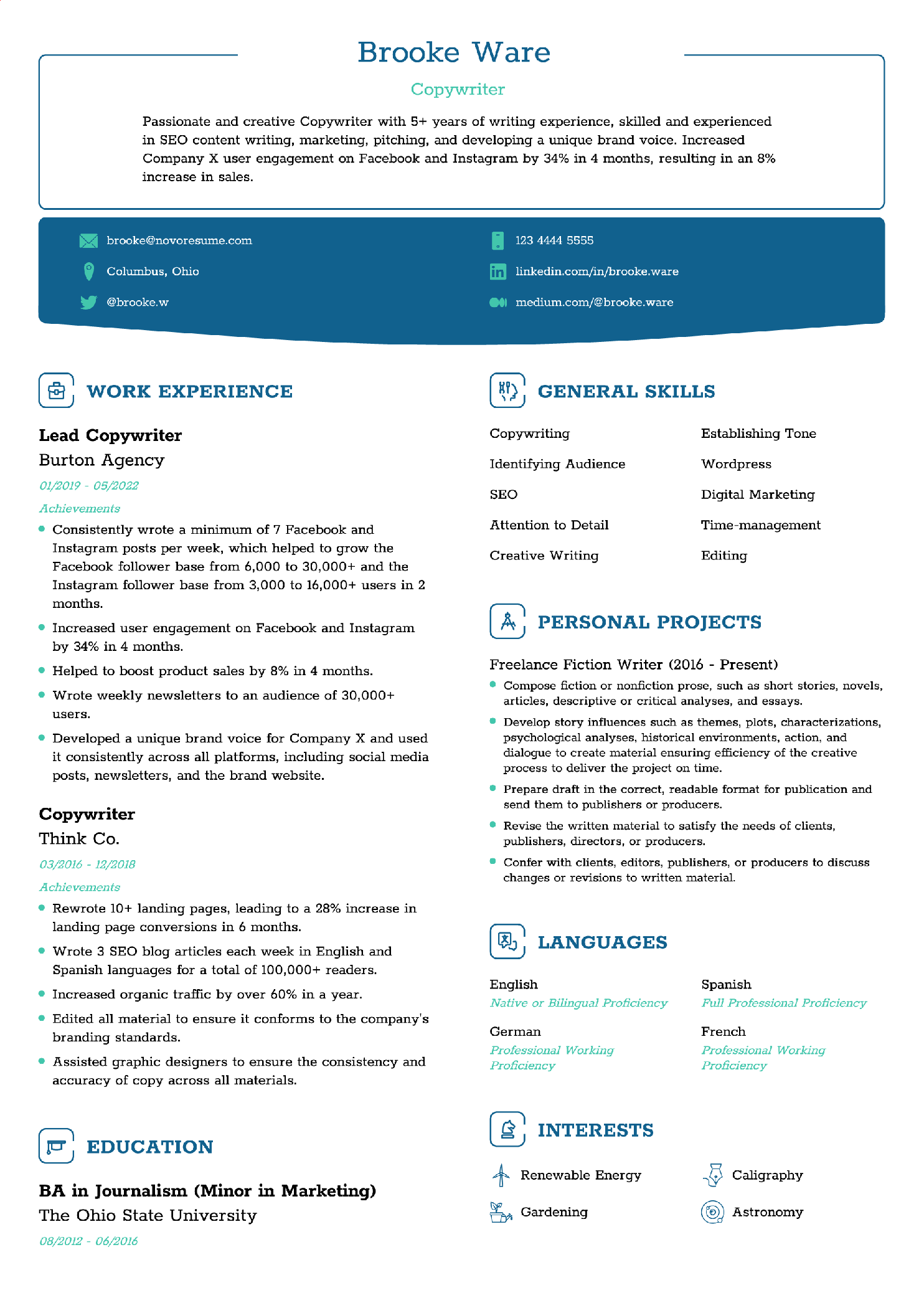 Copywriter CV Template