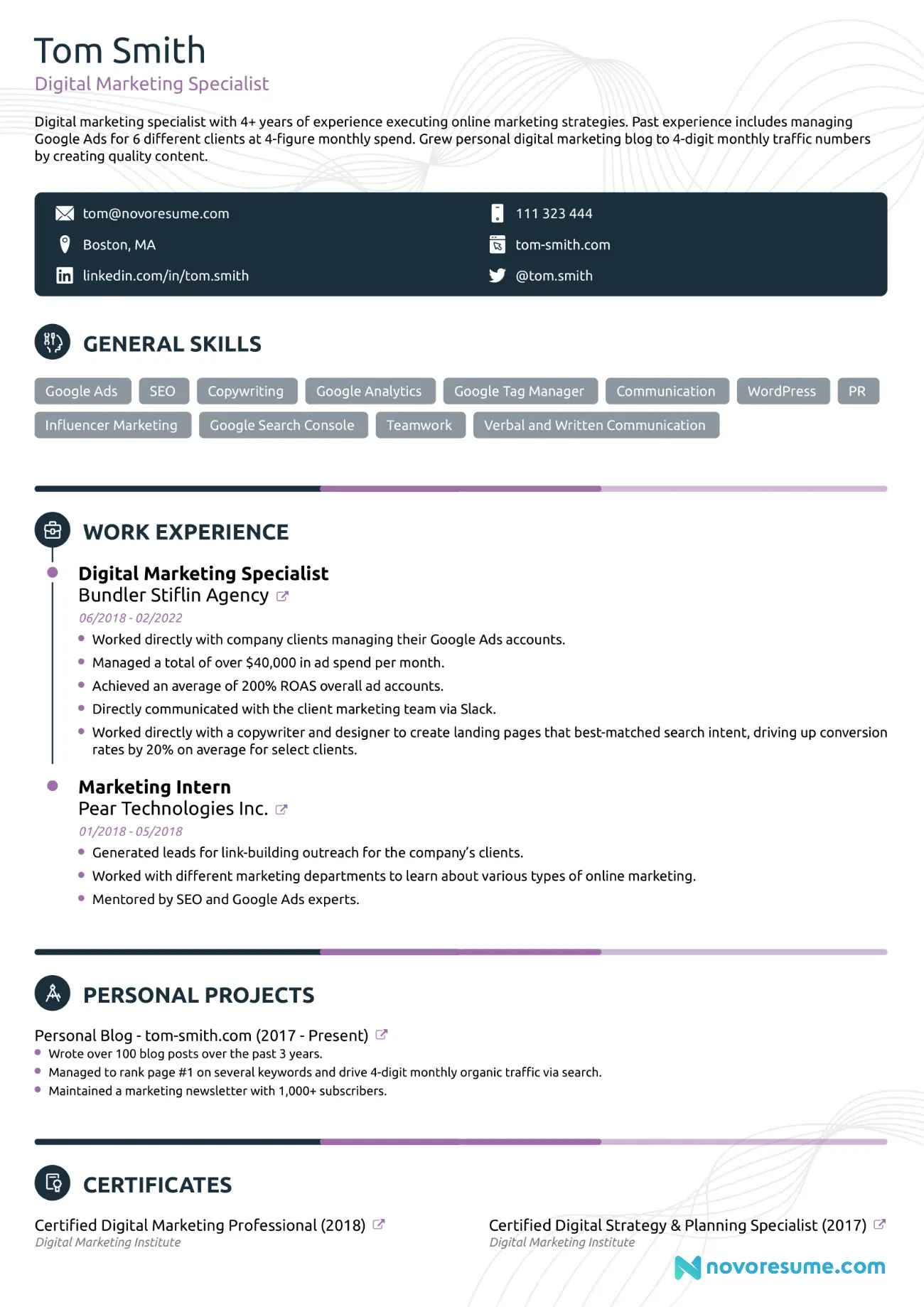 Digital Marketing Resume Template